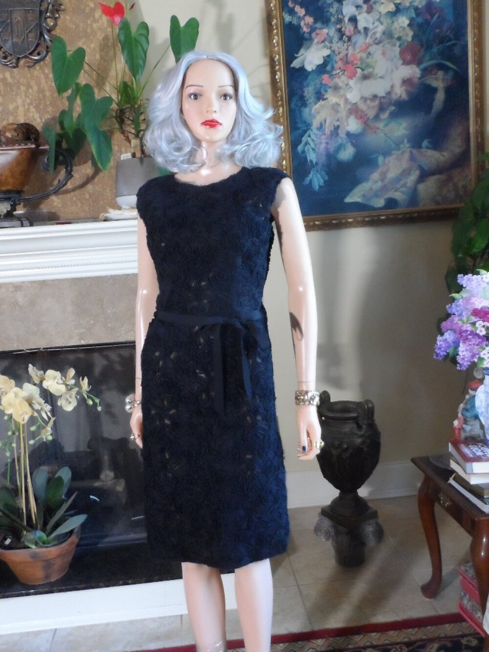 Lanvin Été 2004 Black Silk Rosette Sheath Dress Size FR 40 US 8